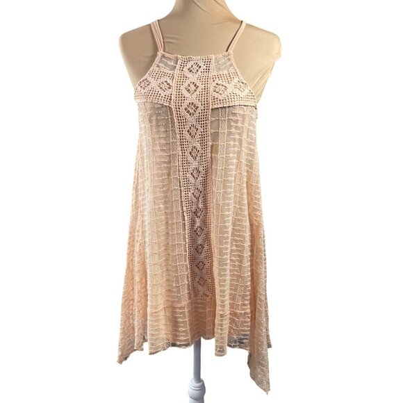 Altar'd State Crochet Dress Shark-bite Hem Halter Sleeveless XS Extra Small Peac - Picture 1 of 7